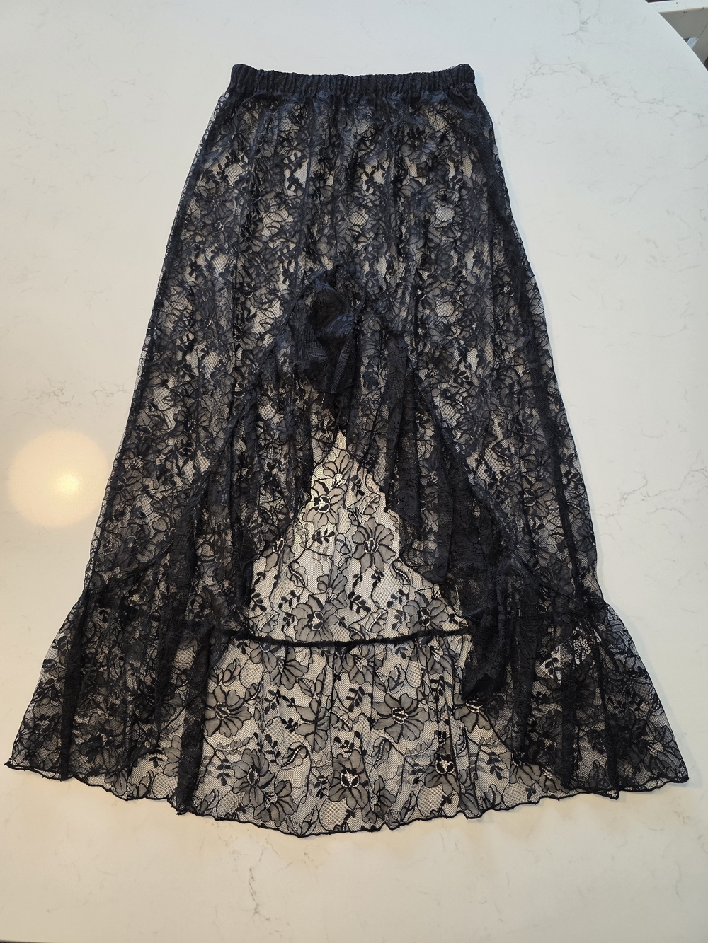 Lace Overlay High-Low Skirt - Black